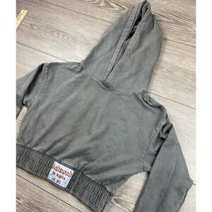 Badwood Women's Cropped Long Sleeve Gym Hoodie Grey Size Large